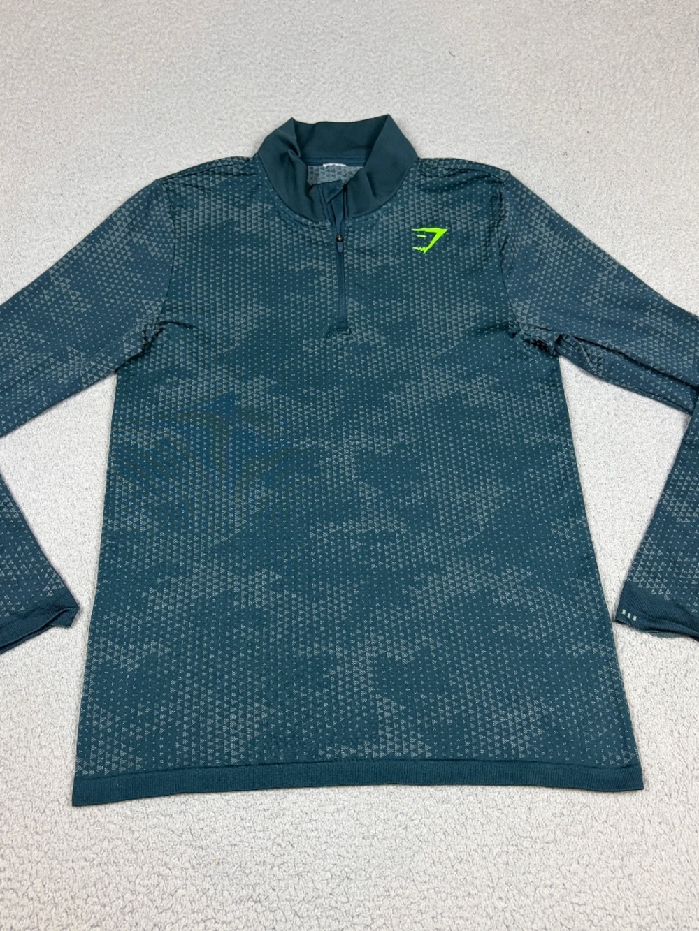 Gym Shark 1/4 Zip Pullover Mens Small Green Geometric Stretch Long Sleeve Zipper